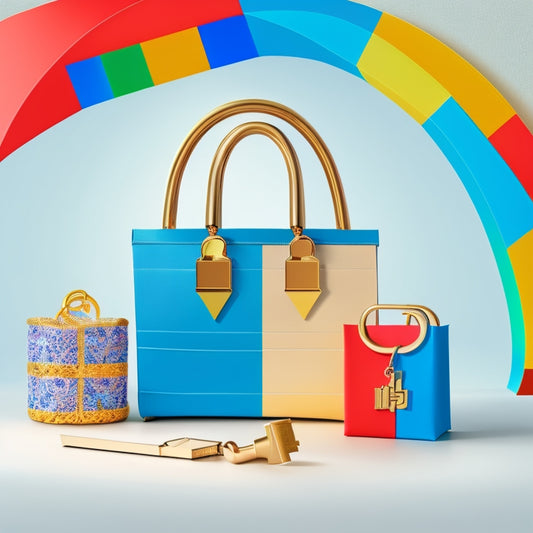 A stylized illustration of a golden key unlocking a digital storefront, with shopping bags and products spilling out, surrounded by Google's colorful logo and subtle e-commerce icons in the background.