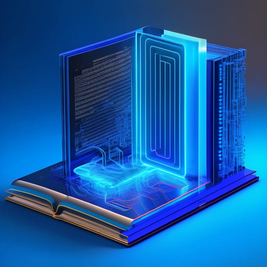 A futuristic, sleek, and minimalist illustration depicting a digital book with a glowing blue circuit board spine, surrounded by swirling arrows and lines symbolizing efficient payment processing.