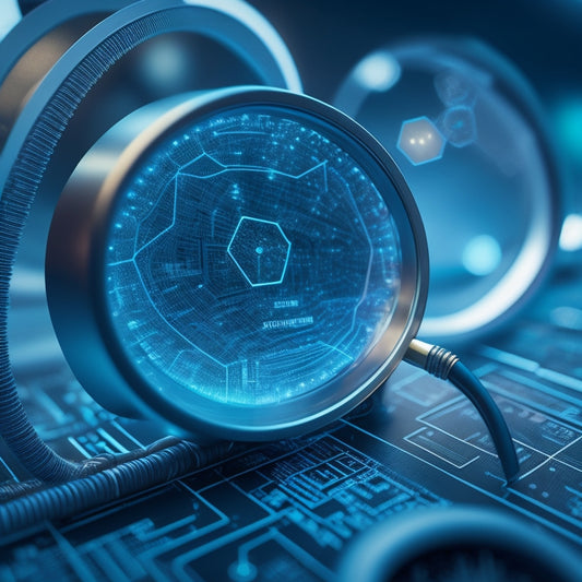 A futuristic, minimalist illustration of a magnifying glass hovering above a stylized ecommerce platform, with swirling patterns of connected nodes and lines, surrounded by subtle, glowing circuitry accents.