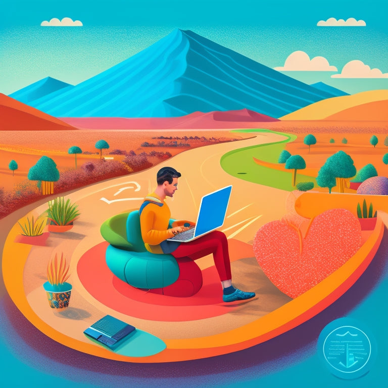 A stylized illustration of a person comfortably browsing the internet on a laptop, surrounded by subtle accessibility symbols, with a smooth, winding road or waveform in the background.