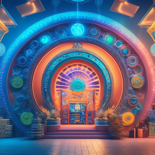 A stylized illustration of a Shopify storefront surrounded by swirling digital patterns, with gears, circuits, and sparkles emanating from it, conveying innovation and limitless possibilities.