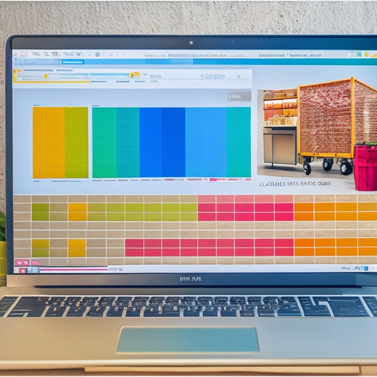 A laptop screen displaying a split-screen comparison of a thriving online store and a struggling one, with shopping carts, sales graphs, and confetti versus a deserted storefront and a downward trend graph.