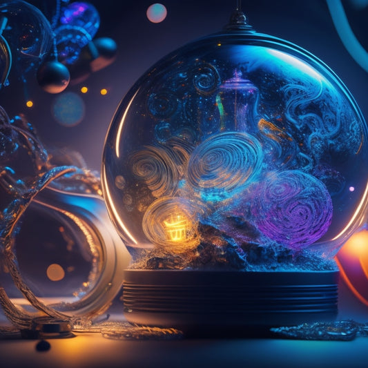 A vibrant, swirling vortex of colorful ideas, with glowing lightbulbs, creative gears, and abstract shapes interconnected by flowing curves, set against a dark blue background with subtle starlight twinkles.