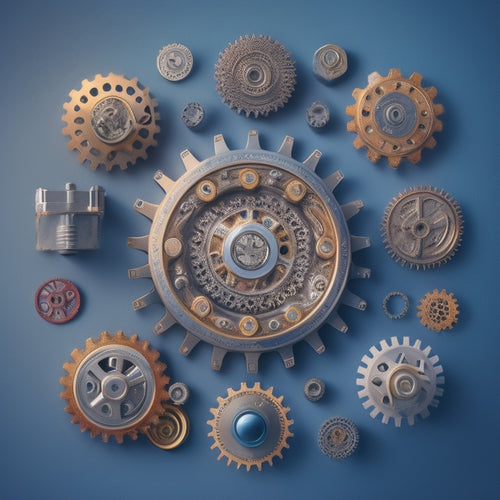 A stylized illustration of interconnected gears, with each gear representing a different digital platform (e.g., Shopify, WordPress, Mailchimp), seamlessly fitting together to form a cohesive, high-tech machine.