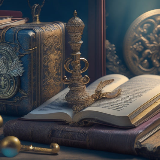 A whimsical illustration of a glowing, ornate key unlocking a large, old-fashioned book with golden pages, surrounded by fluttering book pages and floating reading-related objects like glasses and bookmarks.
