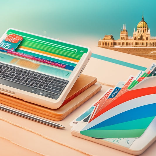 A split-screen illustration featuring a stylized Hungarian flag on the left, with a subtle pattern of credit cards and mobile devices, and a graph with ascending lines and rising arrows on the right, set against a gradient blue background.