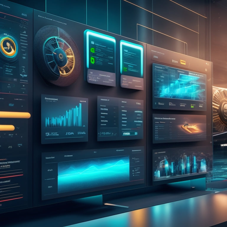 A futuristic ecommerce dashboard with a 3D Shopify storefront in the background, surrounded by orbiting PDF icons, gears, and sparks, symbolizing innovation and digital transformation.