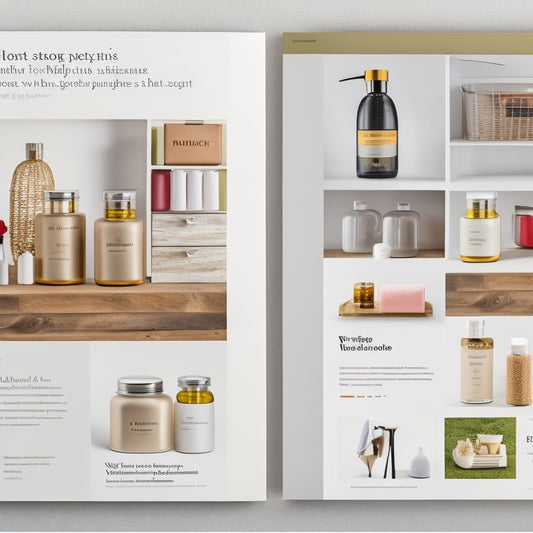 A split-screen image featuring a cluttered online store on the left, with numerous products overwhelming the screen, and a neat, organized store on the right, with a few strategically placed products and ample whitespace.