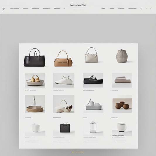 A minimalist, modern e-commerce website screenshot with a clean white background, showcasing a product with 5-7 variants (colors, sizes) organized in a neatly arranged grid, with hover effects and subtle shadows.