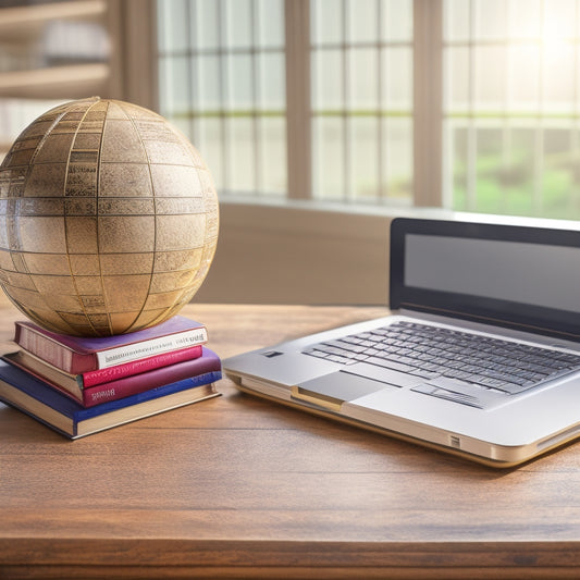 An illustration of a laptop and a shopping cart intertwined with a subtle background of law books, scales, and a faint globe, conveying a balance of e-commerce and legal compliance.