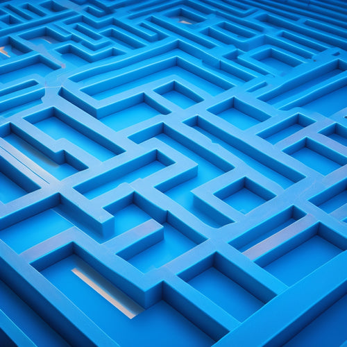 An illustration of a maze with a customer at the center, surrounded by puzzle pieces fitting together, with a subtle glow and connecting lines forming a network, set against a calm blue background.