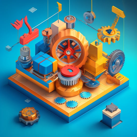 A stylized illustration of an online store's backend, with a puzzle piece fitting into place, surrounded by rising arrows, gears, and sparks, conveying efficiency, growth, and seamless integration.