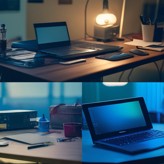 A split-screen image featuring a laptop with a cracked screen and a pile of broken gadgets on one side, and a pristine, organized digital file folder on a clean desk on the other.