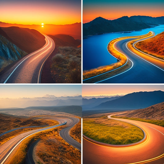 A winding, curved road with various checkpoints, each featuring a different customer interaction (e.g., laptop, smartphone, storefront), leading to a bright, glowing destination marked by a stylized smile.
