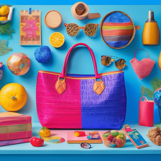 A colorful illustration of a calendar surrounded by various shopping bags, baskets, and containers filled with seasonal products, such as winter coats, summer sunglasses, and back-to-school supplies.