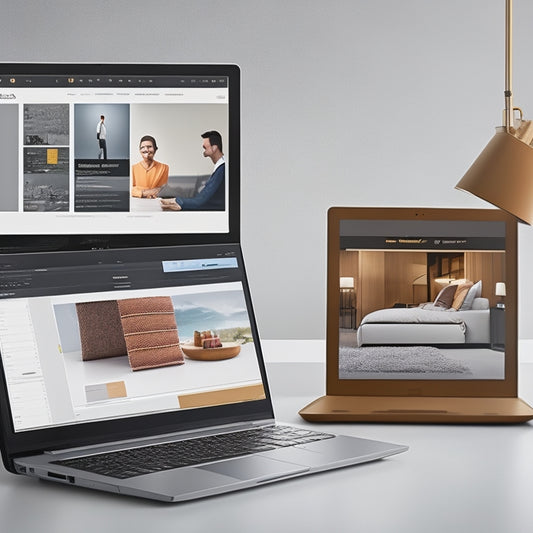 Illustrate a split-screen image: a laptop displaying a spreadsheet with organized product data on the left, and a stylized ecommerce website with streamlined product links on the right.