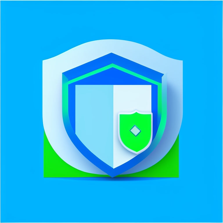 A minimalist illustration featuring a stylized download icon with a green checkmark, surrounded by organized folders, a clock, and a shield, set against a clean, light-blue background.