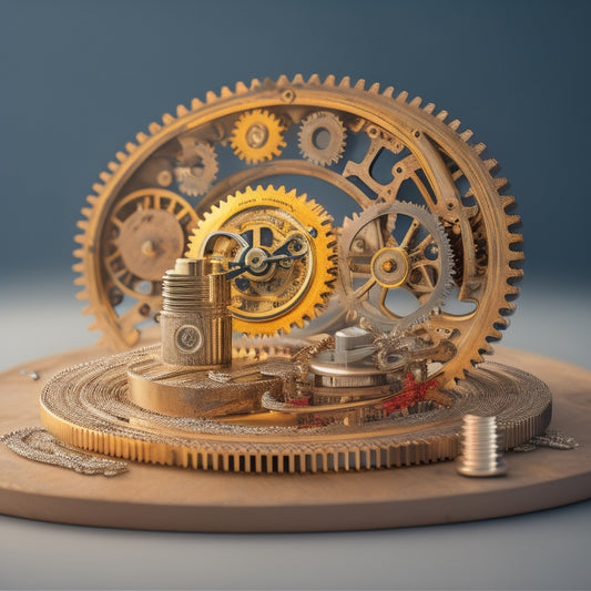 An illustration of a clock with its intricate gears and springs being replaced by smooth, minimalist parts, surrounded by discarded unnecessary components, with a subtle smile on the clock's face.