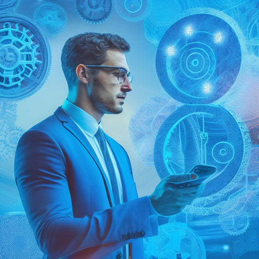 A stylized illustration of a customer at the center, surrounded by interconnected gears, each representing a different online course solution, with a subtle background of a gradient blue tone, symbolizing growth and retention.