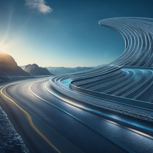 A futuristic illustration of a digital payment highway with money signs and credit cards zooming through a sleek, silver pipeline, surrounded by shattered chains and broken locks, symbolizing freedom from high fees.