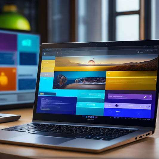 An illustration of a laptop screen displaying a split-screen comparison of seven different digital product platforms, each with unique icons, colors, and layouts, amidst a blurred background of coding lines and e-commerce elements.