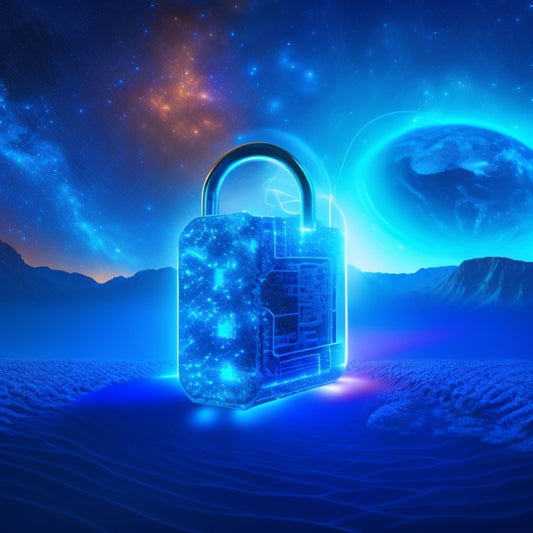 A futuristic, glowing key unlocking a stylized, 3D e-commerce shopping cart, surrounded by swirling digital patterns and circuits, set against a dark blue, starry night sky background.