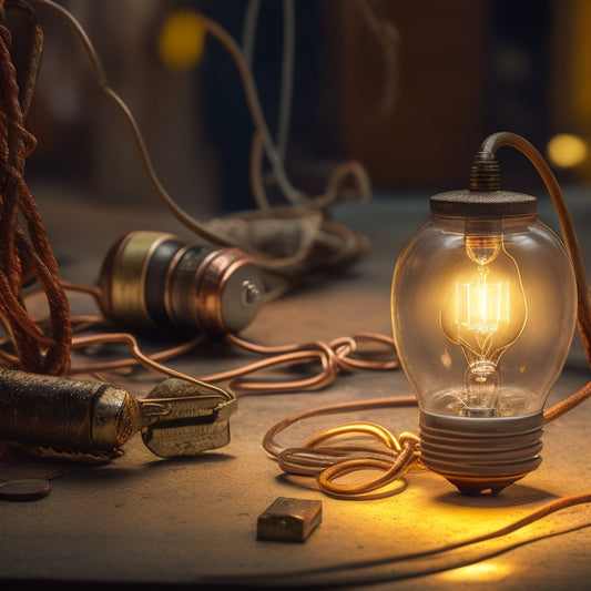 A broken, rusted key stuck in a browser-shaped lock, surrounded by tangled wires and shattered screens, with a faint lightbulb in the background, symbolizing a solution.