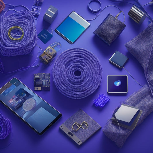 An illustration of interconnected gears, wires, and circuits forming a cohesive whole, surrounded by shopping bags, laptops, and mobile devices, set against a dark blue or purple background.