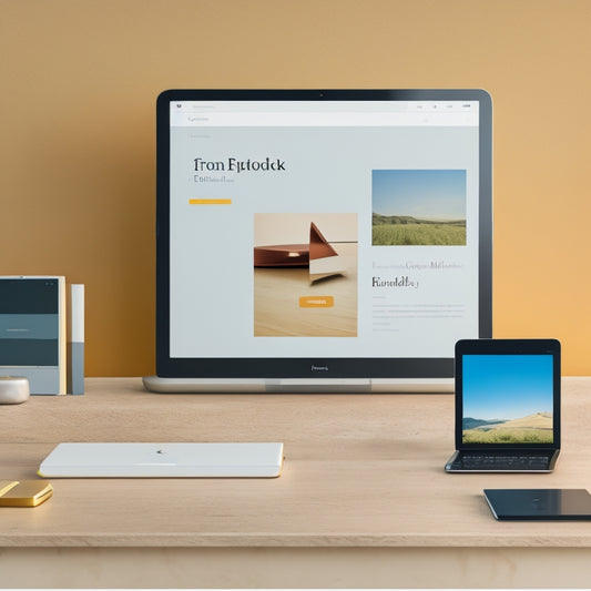 A minimalist illustration of a desktop with a laptop, tablet, and smartphone, each displaying a different creative project (e.g. ebook, course, membership site) on a Podia dashboard.