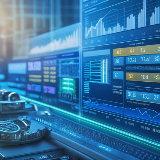 An illustration of a digital dashboard with fluctuating graphs, price tags, and shopping carts, surrounded by gears, clockwork mechanisms, and subtle money patterns in the background.