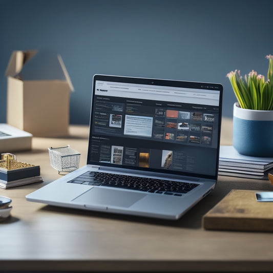 A stylized illustration of a laptop screen displaying a grid of online course platforms, surrounded by various e-commerce icons, such as shopping carts and credit cards, in a modern, minimalist style.