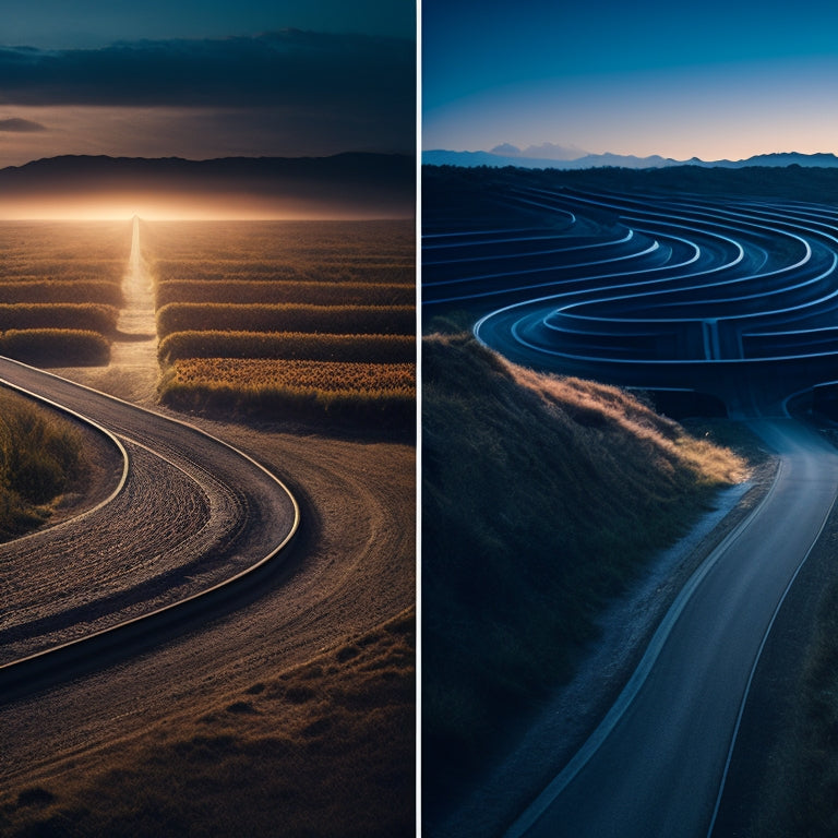 A split-screen image featuring a dark, maze-like labyrinth on one side, representing dark patterns, and a bright, open road on the other, symbolizing transparency and clarity in sales practices.