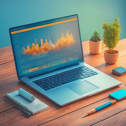 A stylized illustration of a laptop with an ecommerce website open, surrounded by ascending arrows and graphs, with a subtle background of a classroom or learning environment.