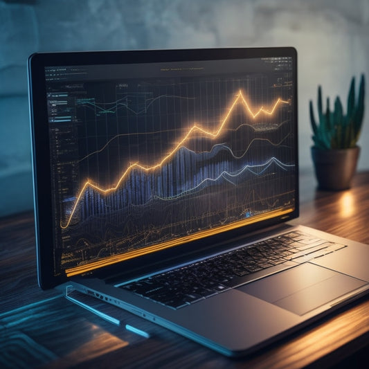 A futuristic, minimalist illustration of a laptop with a glowing screen displaying a sales graph trending upward, surrounded by stylized, swirling lines representing online connections and learning pathways.