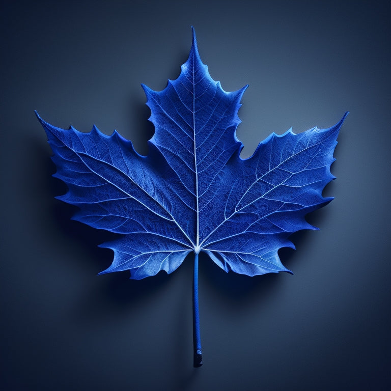 A stylized maple leaf with tiny digital codes and pixels embedded within its veins, set against a dark blue background with subtle hints of Canadian flags.