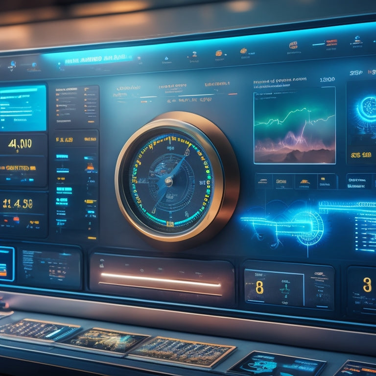 A futuristic ecommerce dashboard with gears, robots, and circuits in the background, surrounded by rising sales graphs, clocks, and lightning bolts, conveying efficiency and speed.