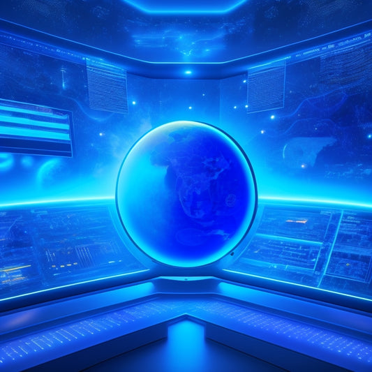 A futuristic dashboard with glowing blue lines and circuits, featuring a central Joomla logo surrounded by orbiting puzzle pieces, each representing a different extension, set against a dark, starry night sky.