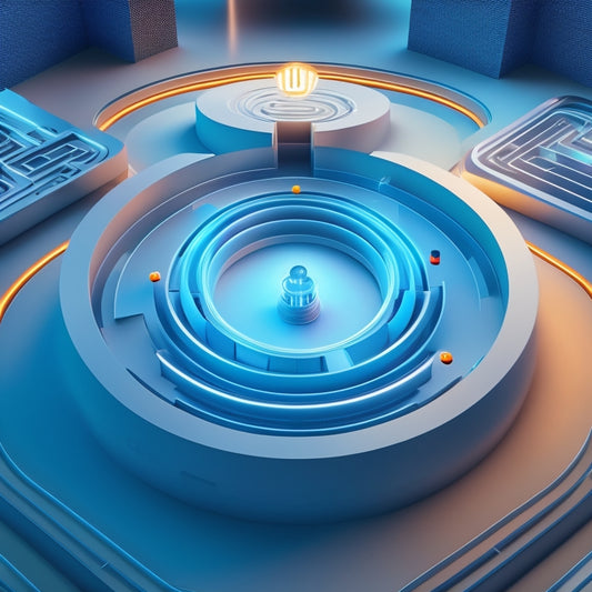 A futuristic, minimalist illustration depicting a maze with a traditional sales funnel at its center, replaced by a sleek, glowing digital portal, surrounded by orbiting smartphones and laptops.