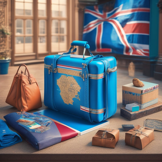 A stylized illustration of the UK map with shopping bags and laptops scattered throughout, surrounded by subtle hints of virtual learning environments, such as subtle screens and digital badges.