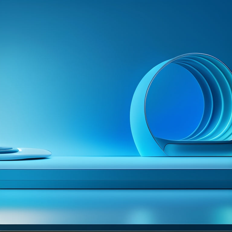 A futuristic, minimalist background with sleek, curved lines and gentle gradients of blue and green hues, featuring a stylized, simplified e-commerce interface with glowing, rounded edges.