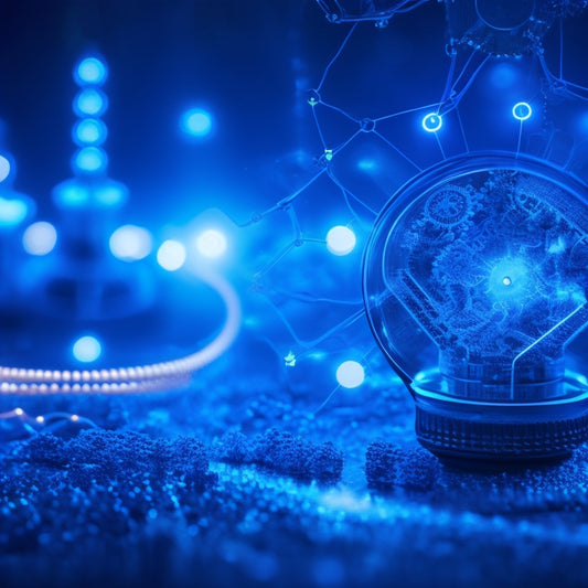 An abstract digital landscape with interconnected gears, circuits, and lightbulbs, set against a dark blue background, symbolizing innovation and technological advancement in ecommerce.