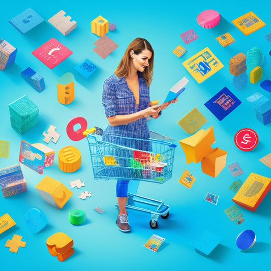 An illustration of a person standing in front of a puzzle with ecommerce-related icons (shopping carts, credit cards, etc.) as puzzle pieces, with some pieces fitted together and others scattered around.