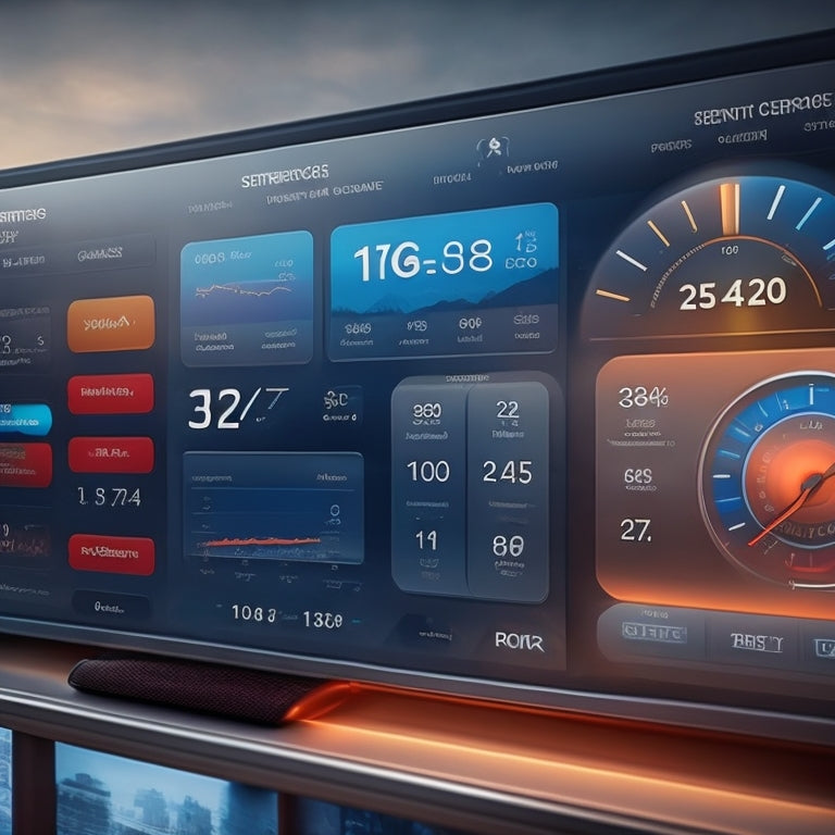 Illustrate a futuristic dashboard with sleek, rounded edges, featuring a large, circular graph displaying merchant service metrics, surrounded by interactive widgets and buttons.