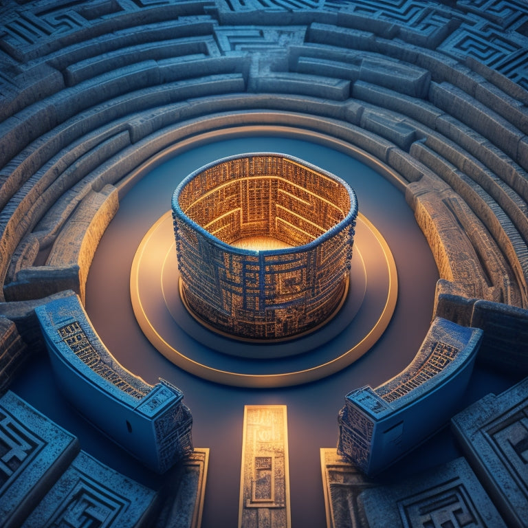 A stylized illustration of a maze with a shopping cart navigating through it, surrounded by cryptic symbols and abbreviations, with a subtle glow of clarity emerging from the center.