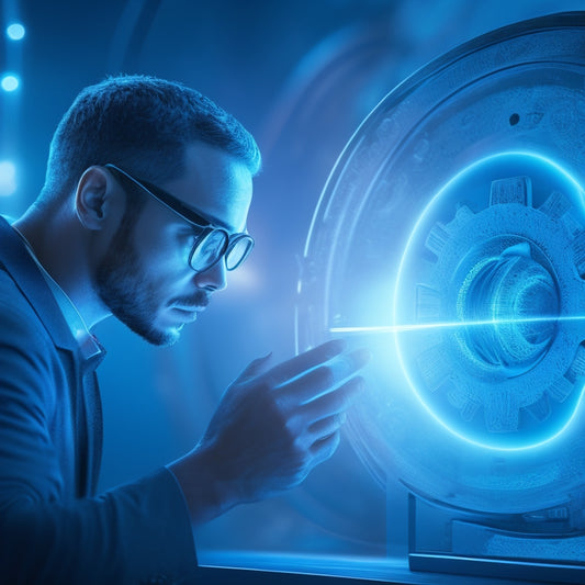 A stylized illustration of a person effortlessly releasing a digital product, represented by a glowing blue orb, into a sleek, modern pipeline, surrounded by streamlined gears and simplistic circuitry.