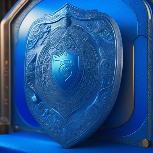 A shield with a credit card embedded in its center, surrounded by a circle of intricate locks, with a subtle gradient of blues conveying a sense of security and trust.