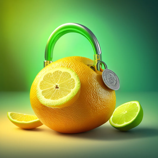 A stylized illustration of a padlock with a citrus-lime wedge inserted into the keyhole, surrounded by subtle hints of Google Merchant Center's interface, with a bright, citrusy glow emanating from the lock.