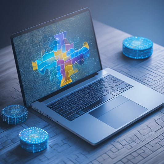 A stylized illustration of a laptop screen displaying a digital download dashboard, surrounded by puzzle pieces fitting together, with a subtle background of interconnected nodes and lines, symbolizing customer retention.