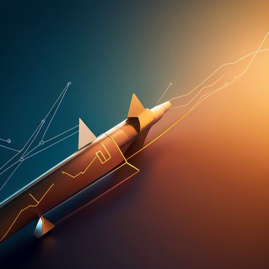 A stylized, minimalist illustration featuring a soaring arrow piercing through a rising graph line, surrounded by subtle, interconnected gears and faint currency symbols in the background.