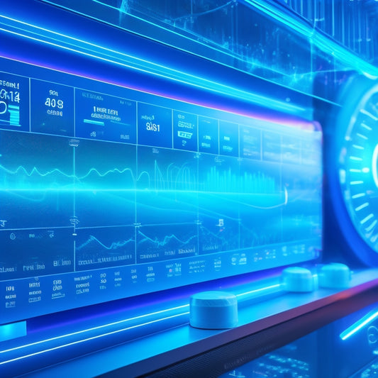 A stylized, futuristic dashboard with glowing blue lines and nodes, surrounded by swirling clouds of 1s and 0s, with a central arrow pointing upwards, symbolizing rapid growth.